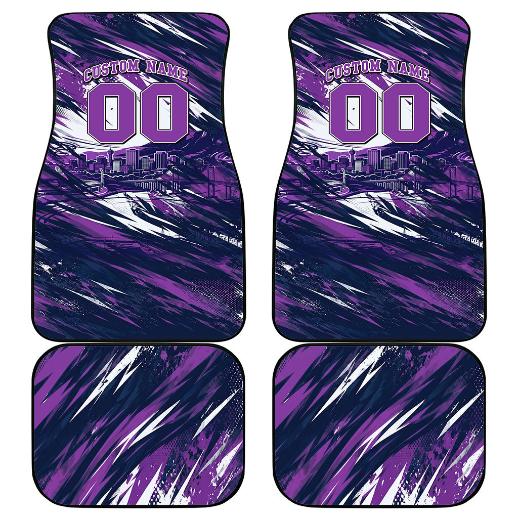 Personalised Hobart Hurricanes Cricket Fan Pride Car Mats Dynamic Swirling Storm Cricket Graphic Art With Hobart Skyline