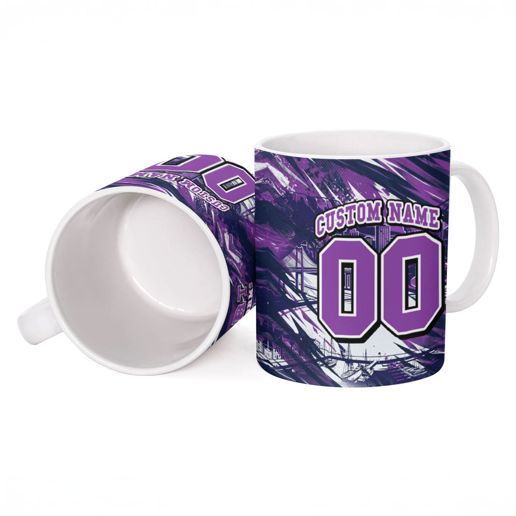 Personalised Hobart Hurricanes Cricket Fan Pride Ceramic Mug Dynamic Swirling Storm Cricket Graphic Art With Hobart Skyline
