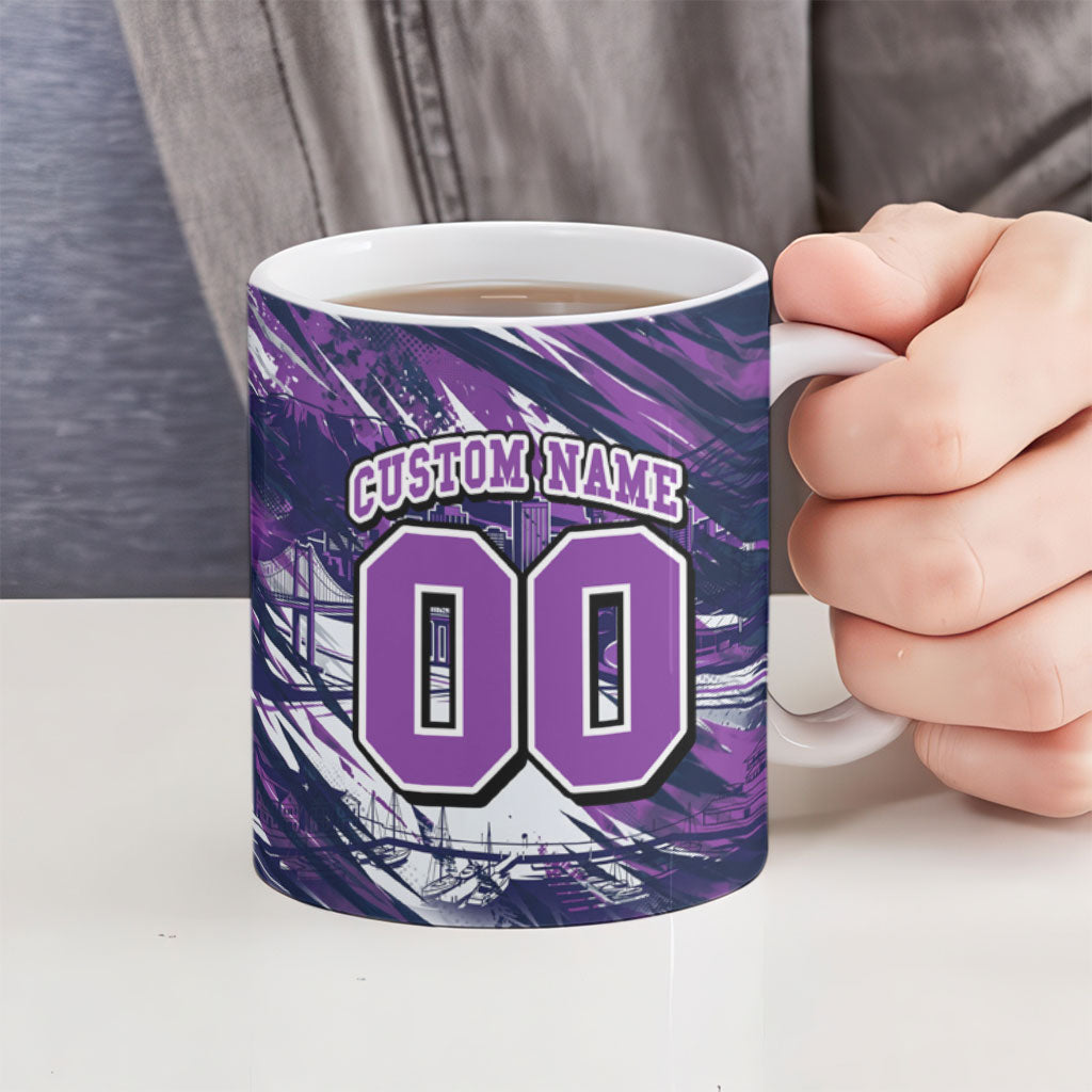 Personalised Hobart Hurricanes Cricket Fan Pride Ceramic Mug Dynamic Swirling Storm Cricket Graphic Art With Hobart Skyline