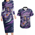 Personalised Hobart Hurricanes Cricket Fan Pride Couples Matching Long Sleeve Bodycon Dress and Hawaiian Shirt Dynamic Swirling Storm Cricket Graphic Art With Hobart Skyline