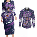 Personalised Hobart Hurricanes Cricket Fan Pride Couples Matching Long Sleeve Bodycon Dress and Long Sleeve Button Shirt Dynamic Swirling Storm Cricket Graphic Art With Hobart Skyline