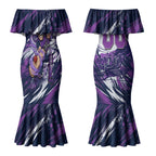 Personalised Hobart Hurricanes Cricket Fan Pride Couples Matching Mermaid Dress and Long Sleeve Button Shirt Dynamic Swirling Storm Cricket Graphic Art With Hobart Skyline