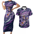 Personalised Hobart Hurricanes Cricket Fan Pride Couples Matching Short Sleeve Bodycon Dress and Hawaiian Shirt Dynamic Swirling Storm Cricket Graphic Art With Hobart Skyline