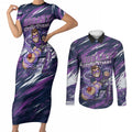 Personalised Hobart Hurricanes Cricket Fan Pride Couples Matching Short Sleeve Bodycon Dress and Long Sleeve Button Shirt Dynamic Swirling Storm Cricket Graphic Art With Hobart Skyline