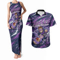 Personalised Hobart Hurricanes Cricket Fan Pride Couples Matching Tank Maxi Dress and Hawaiian Shirt Dynamic Swirling Storm Cricket Graphic Art With Hobart Skyline
