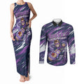 Personalised Hobart Hurricanes Cricket Fan Pride Couples Matching Tank Maxi Dress and Long Sleeve Button Shirt Dynamic Swirling Storm Cricket Graphic Art With Hobart Skyline