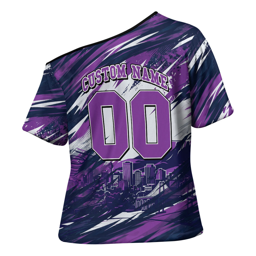 Personalised Hobart Hurricanes Cricket Fan Pride Cross Shoulder Shirt Dynamic Swirling Storm Cricket Graphic Art With Hobart Skyline