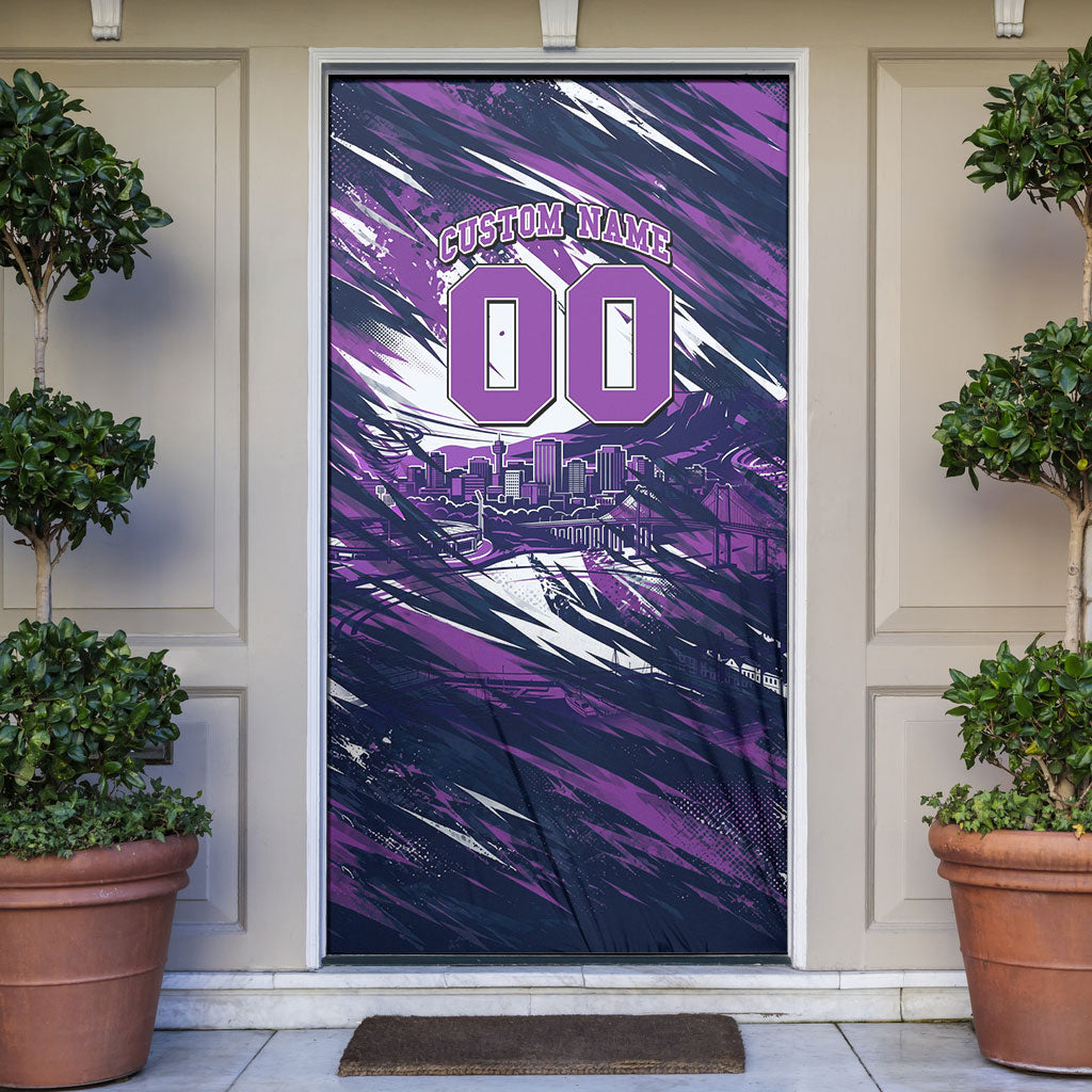 Personalised Hobart Hurricanes Cricket Fan Pride Door Cover Dynamic Swirling Storm Cricket Graphic Art With Hobart Skyline