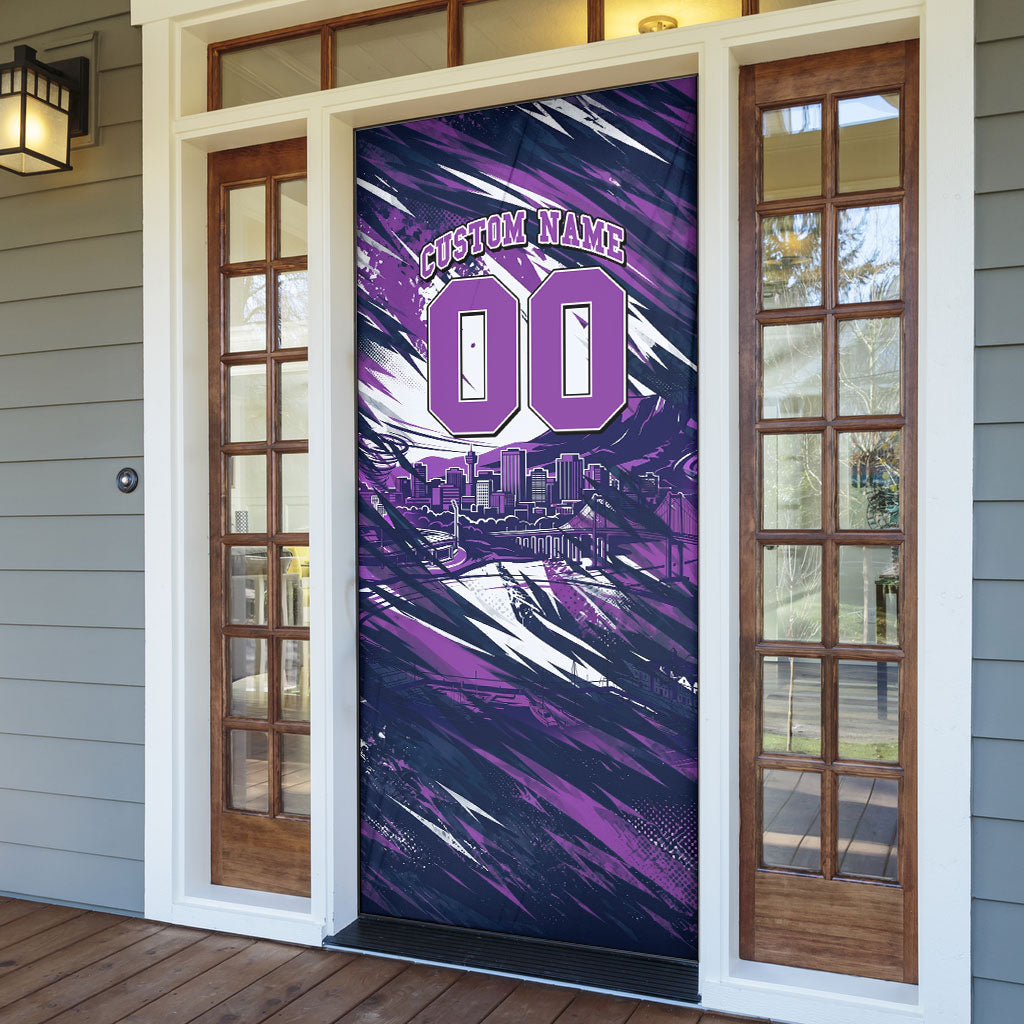 Personalised Hobart Hurricanes Cricket Fan Pride Door Cover Dynamic Swirling Storm Cricket Graphic Art With Hobart Skyline