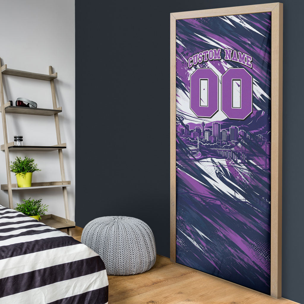 Personalised Hobart Hurricanes Cricket Fan Pride Door Cover Dynamic Swirling Storm Cricket Graphic Art With Hobart Skyline