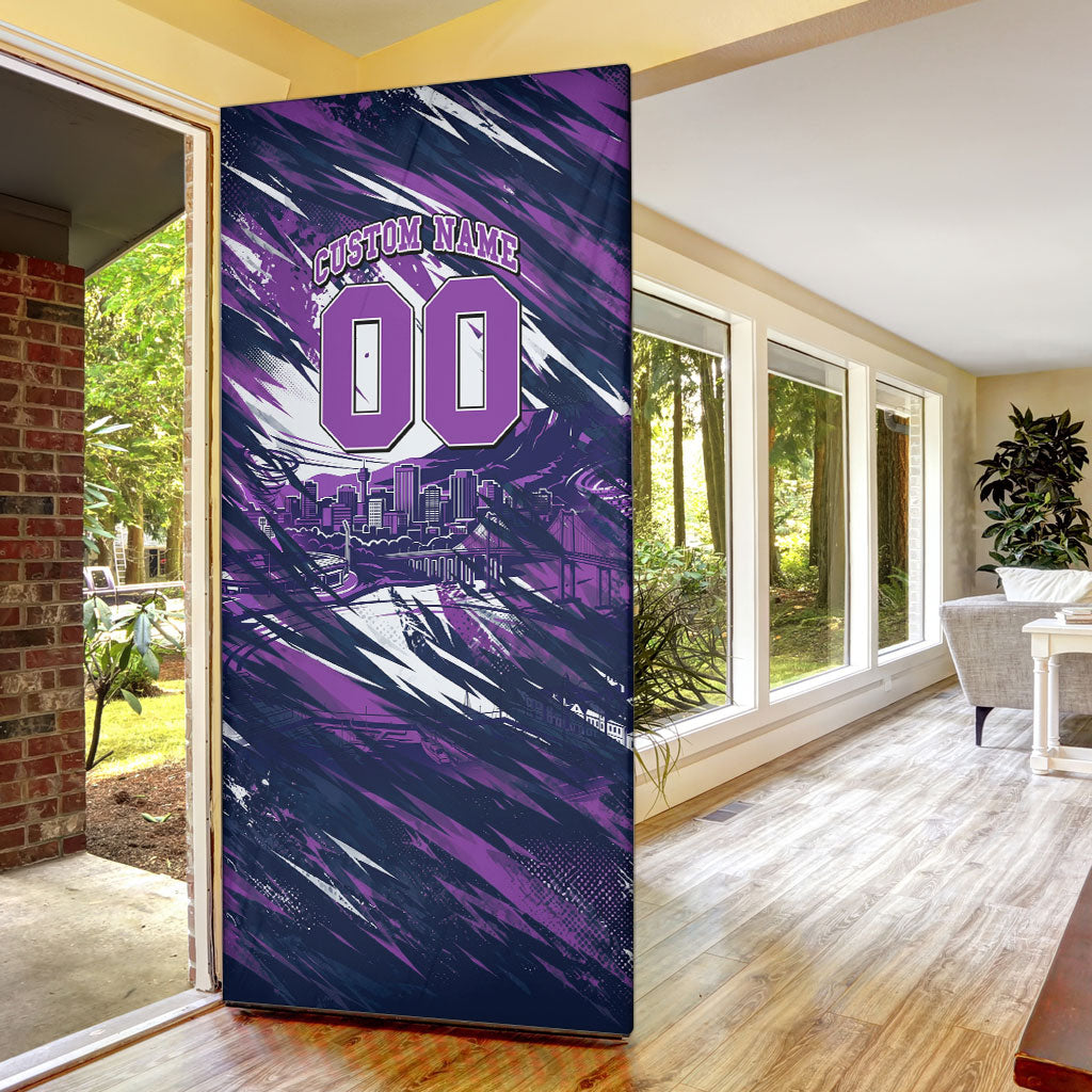 Personalised Hobart Hurricanes Cricket Fan Pride Door Cover Dynamic Swirling Storm Cricket Graphic Art With Hobart Skyline