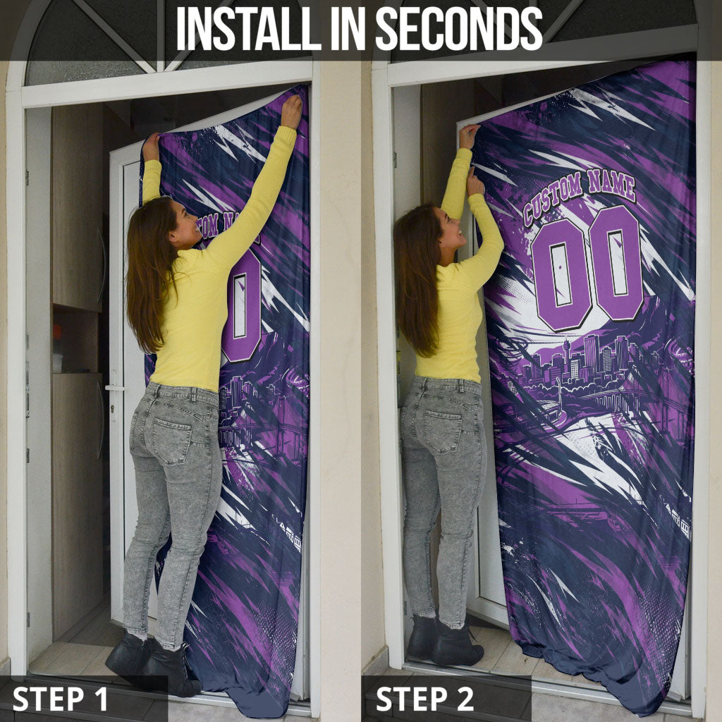 Personalised Hobart Hurricanes Cricket Fan Pride Door Cover Dynamic Swirling Storm Cricket Graphic Art With Hobart Skyline