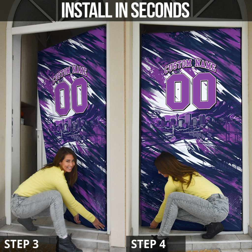 Personalised Hobart Hurricanes Cricket Fan Pride Door Cover Dynamic Swirling Storm Cricket Graphic Art With Hobart Skyline