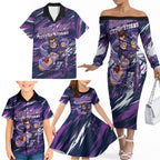 Personalised Hobart Hurricanes Cricket Fan Pride Family Matching Off The Shoulder Long Sleeve Dress and Hawaiian Shirt Dynamic Swirling Storm Cricket Graphic Art With Hobart Skyline