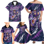 Personalised Hobart Hurricanes Cricket Fan Pride Family Matching Off Shoulder Maxi Dress and Hawaiian Shirt Dynamic Swirling Storm Cricket Graphic Art With Hobart Skyline
