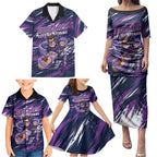 Personalised Hobart Hurricanes Cricket Fan Pride Family Matching Puletasi and Hawaiian Shirt Dynamic Swirling Storm Cricket Graphic Art With Hobart Skyline