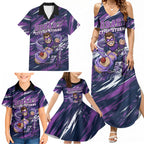 Personalised Hobart Hurricanes Cricket Fan Pride Family Matching Summer Maxi Dress and Hawaiian Shirt Dynamic Swirling Storm Cricket Graphic Art With Hobart Skyline
