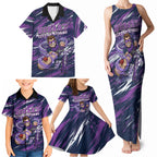 Personalised Hobart Hurricanes Cricket Fan Pride Family Matching Tank Maxi Dress and Hawaiian Shirt Dynamic Swirling Storm Cricket Graphic Art With Hobart Skyline