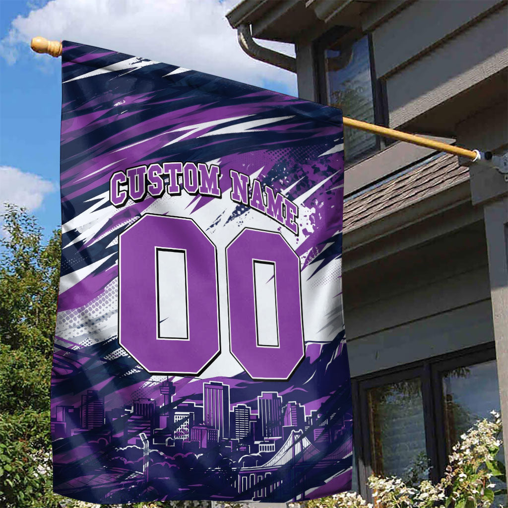 Personalised Hobart Hurricanes Cricket Fan Pride Garden Flag Dynamic Swirling Storm Cricket Graphic Art With Hobart Skyline