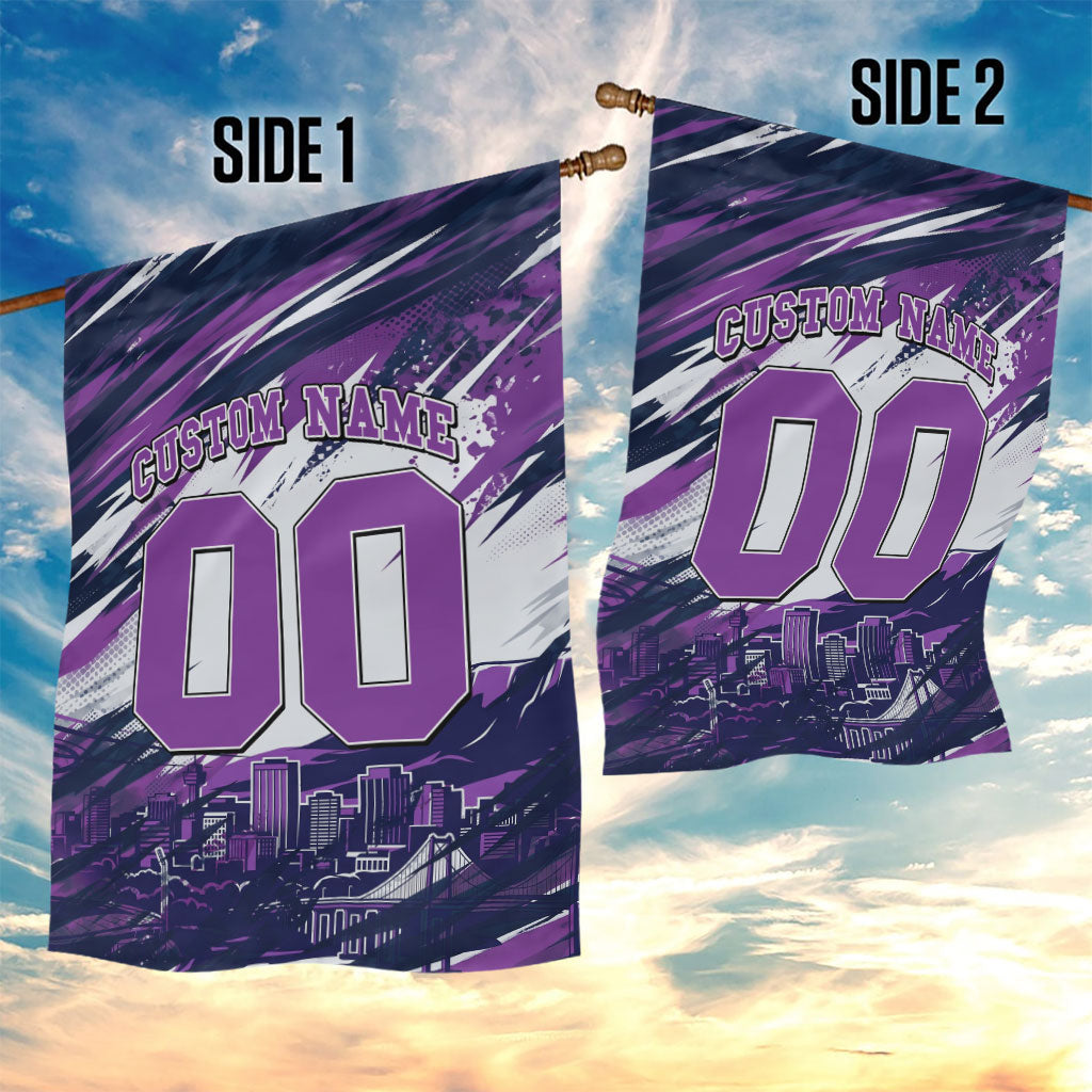 Personalised Hobart Hurricanes Cricket Fan Pride Garden Flag Dynamic Swirling Storm Cricket Graphic Art With Hobart Skyline