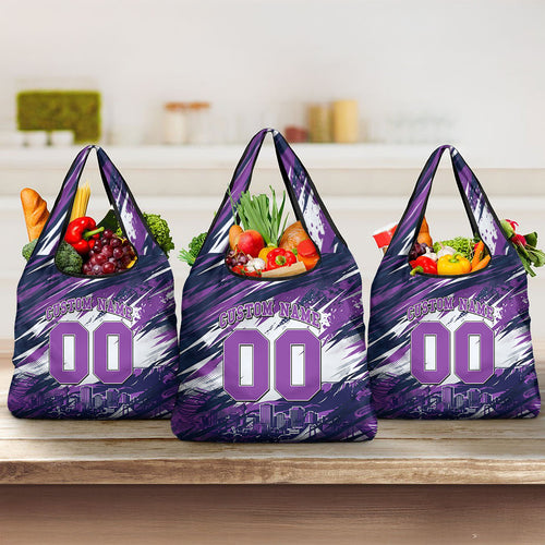 Personalised Hobart Hurricanes Cricket Fan Pride Grocery Bag Dynamic Swirling Storm Cricket Graphic Art With Hobart Skyline