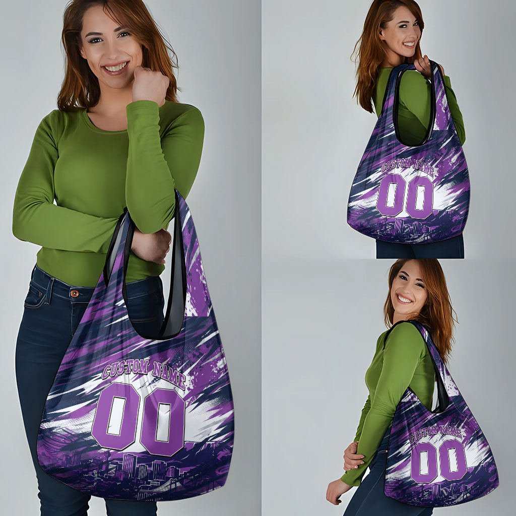 Personalised Hobart Hurricanes Cricket Fan Pride Grocery Bag Dynamic Swirling Storm Cricket Graphic Art With Hobart Skyline