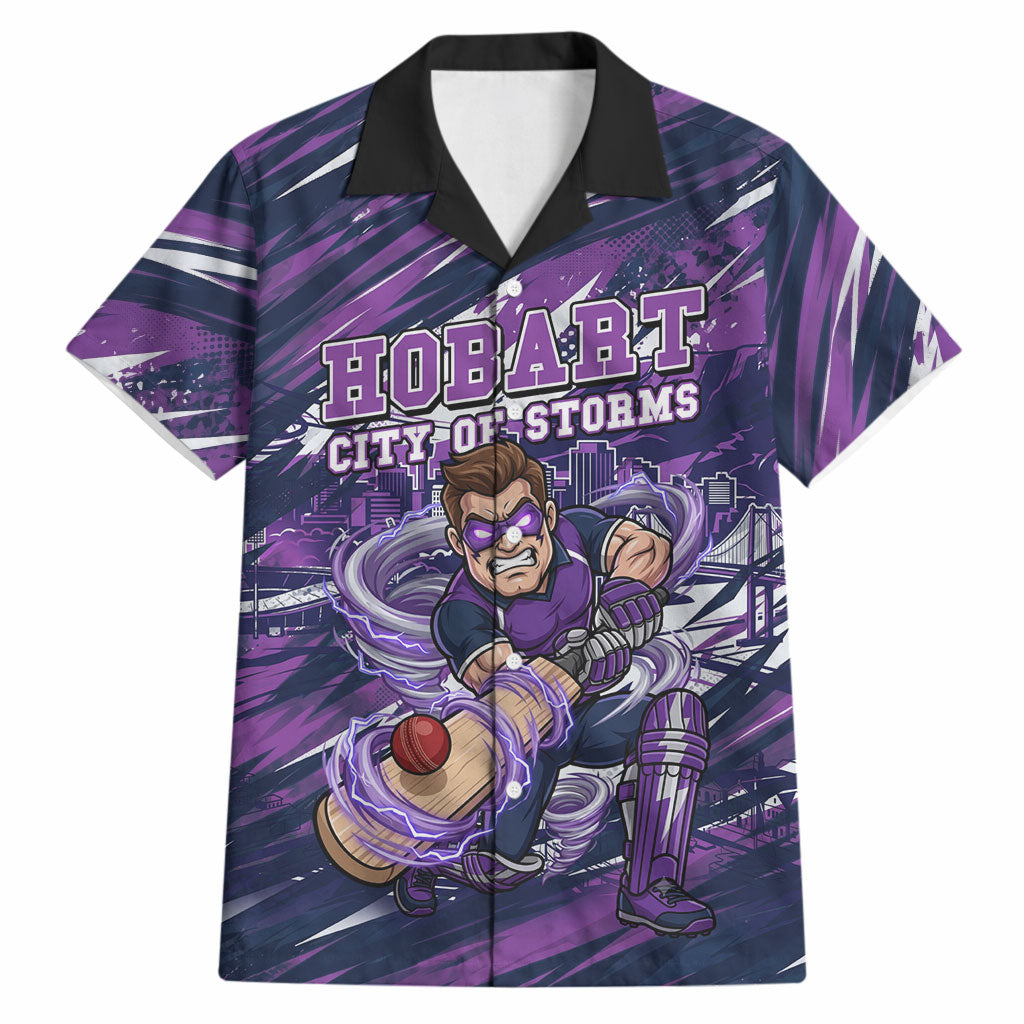 Personalised Hobart Hurricanes Cricket Fan Pride Hawaiian Shirt Dynamic Swirling Storm Cricket Graphic Art With Hobart Skyline