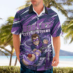 Personalised Hobart Hurricanes Cricket Fan Pride Hawaiian Shirt Dynamic Swirling Storm Cricket Graphic Art With Hobart Skyline