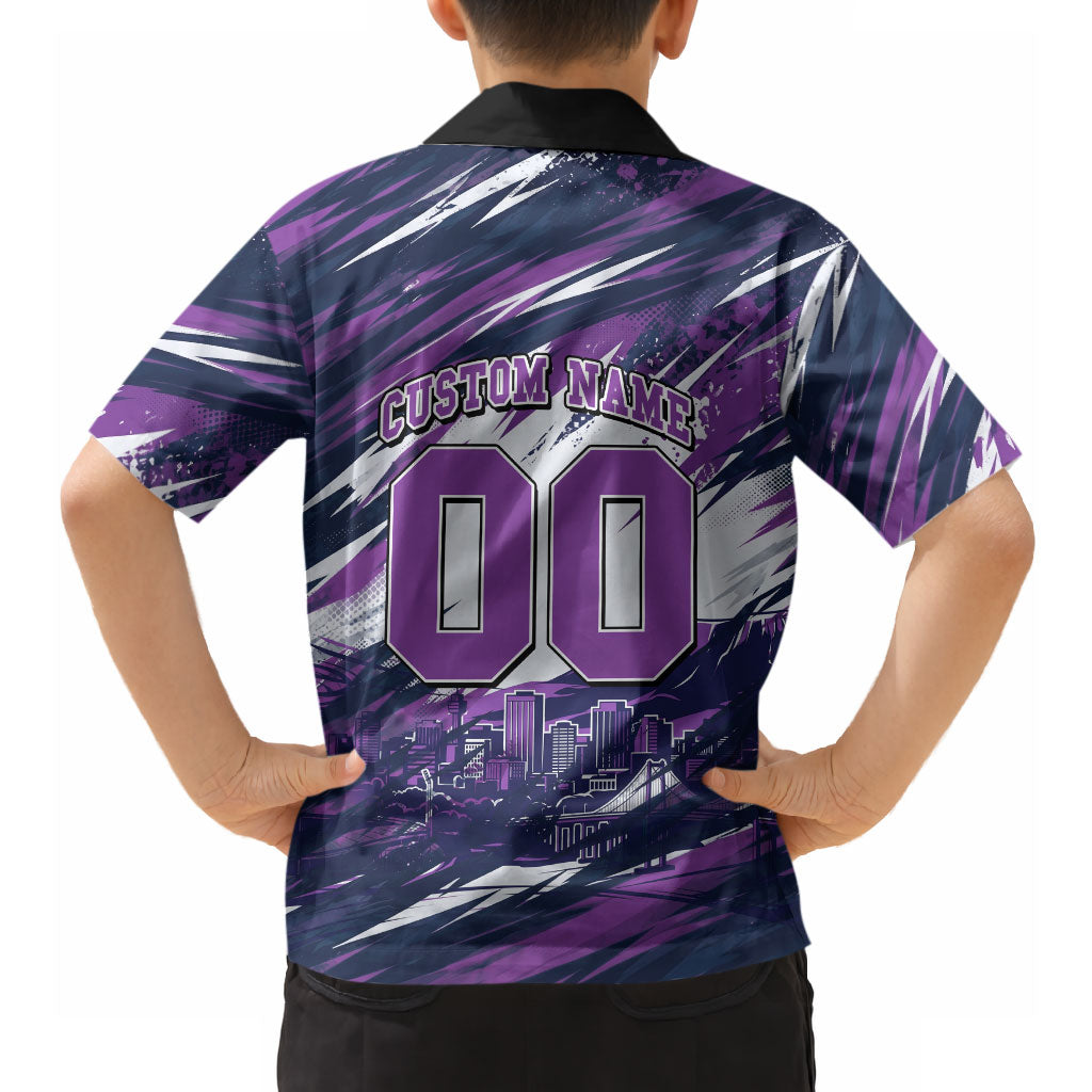 Personalised Hobart Hurricanes Cricket Fan Pride Hawaiian Shirt Dynamic Swirling Storm Cricket Graphic Art With Hobart Skyline