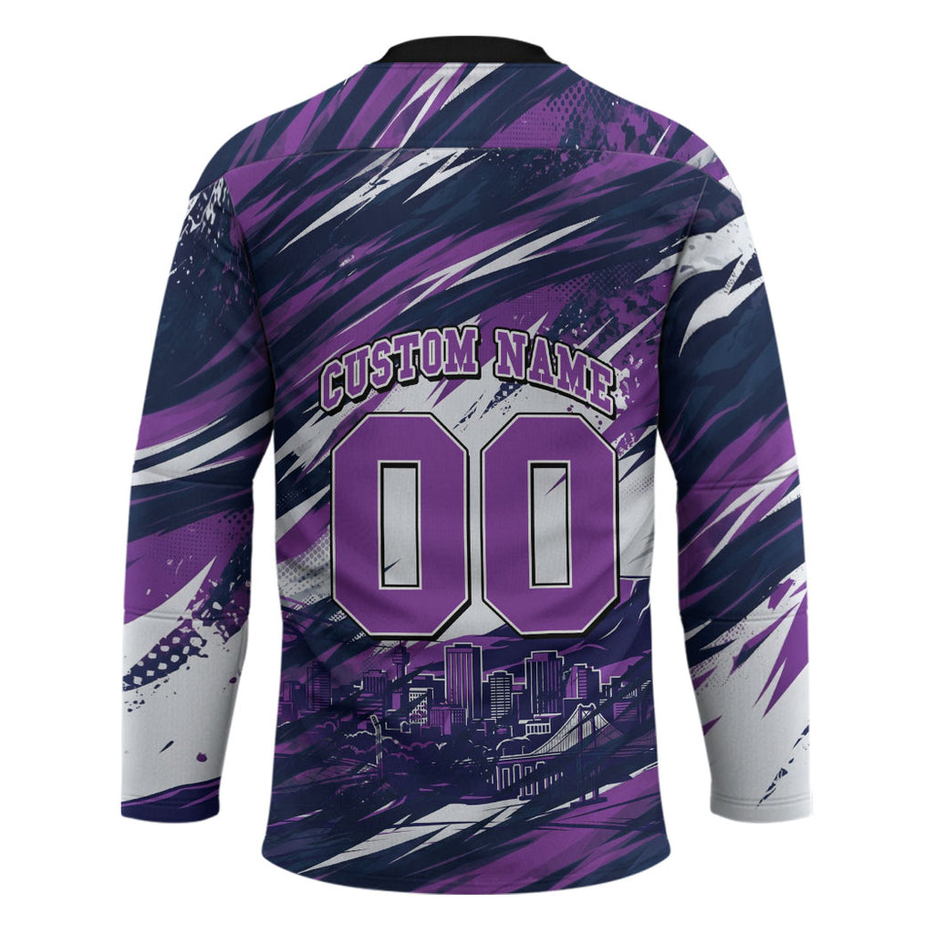 Personalised Hobart Hurricanes Cricket Fan Pride Hockey Jersey Dynamic Swirling Storm Cricket Graphic Art With Hobart Skyline