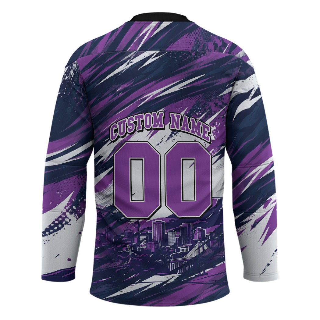 Personalised Hobart Hurricanes Cricket Fan Pride Hockey Jersey Dynamic Swirling Storm Cricket Graphic Art With Hobart Skyline