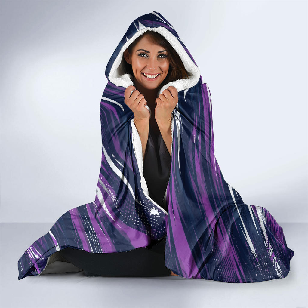 Personalised Hobart Hurricanes Cricket Fan Pride Hooded Blanket Dynamic Swirling Storm Cricket Graphic Art With Hobart Skyline