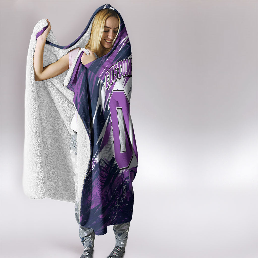 Personalised Hobart Hurricanes Cricket Fan Pride Hooded Blanket Dynamic Swirling Storm Cricket Graphic Art With Hobart Skyline