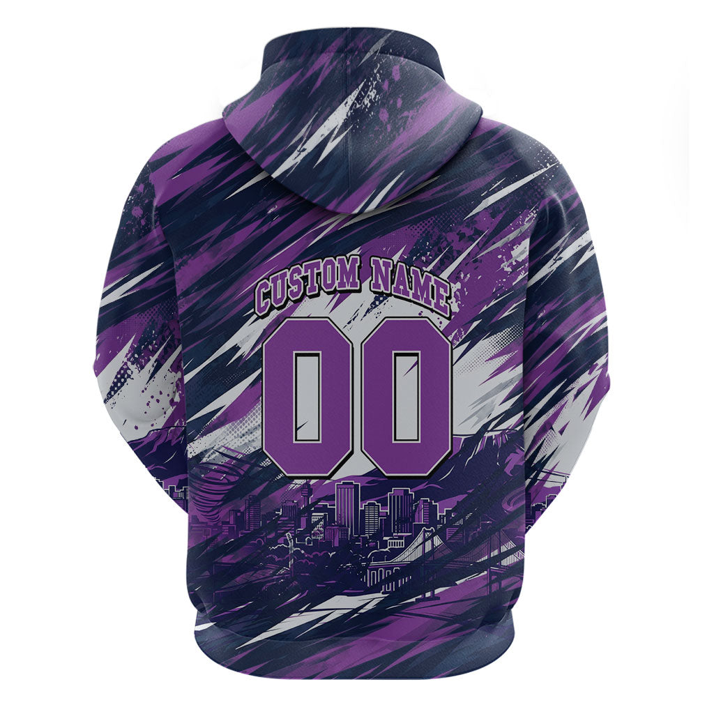 Personalised Hobart Hurricanes Cricket Fan Pride Hoodie Dynamic Swirling Storm Cricket Graphic Art With Hobart Skyline