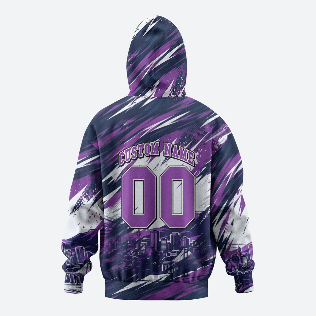 Personalised Hobart Hurricanes Cricket Fan Pride Hoodie Dynamic Swirling Storm Cricket Graphic Art With Hobart Skyline