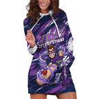 Personalised Hobart Hurricanes Cricket Fan Pride Hoodie Dress Dynamic Swirling Storm Cricket Graphic Art With Hobart Skyline