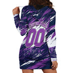 Personalised Hobart Hurricanes Cricket Fan Pride Hoodie Dress Dynamic Swirling Storm Cricket Graphic Art With Hobart Skyline