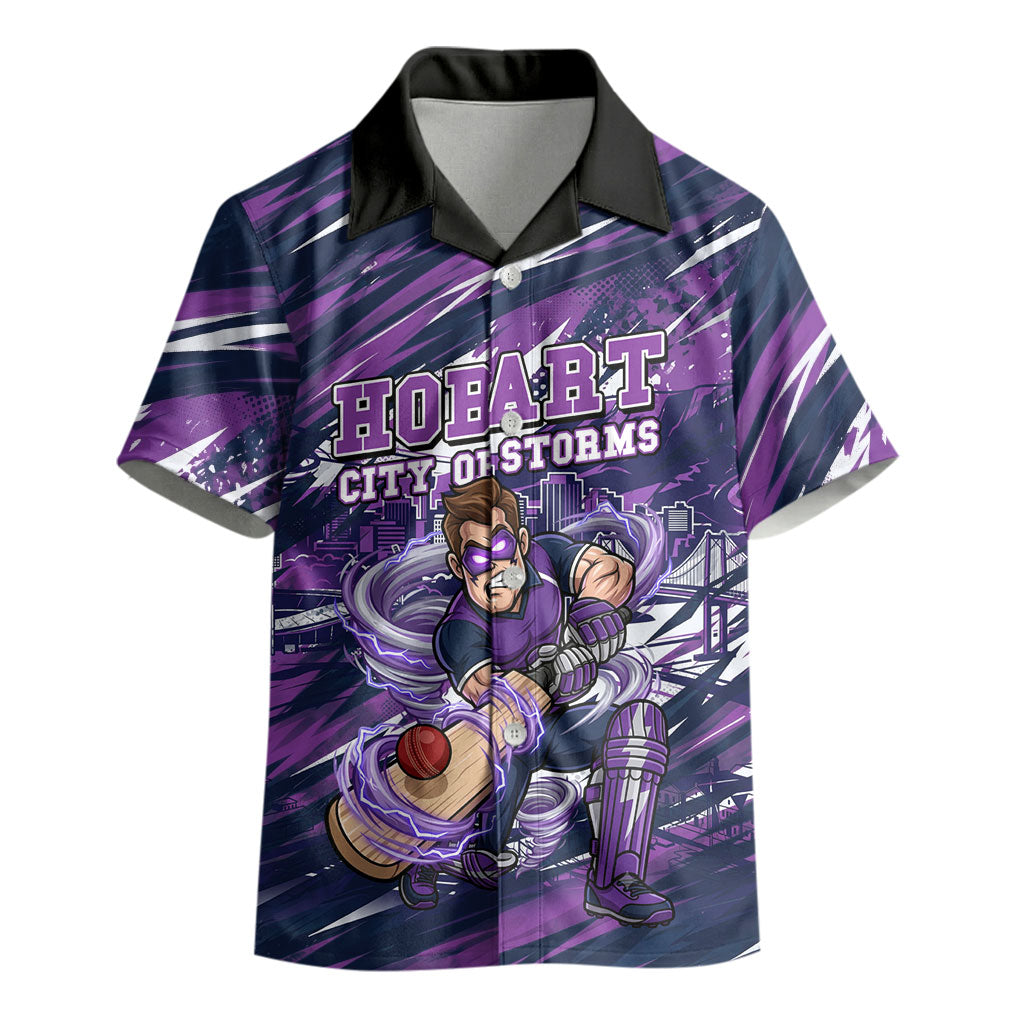 Personalised Hobart Hurricanes Cricket Fan Pride Kid Hawaiian Shirt Dynamic Swirling Storm Cricket Graphic Art With Hobart Skyline