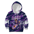 Personalised Hobart Hurricanes Cricket Fan Pride Kid Hoodie Dynamic Swirling Storm Cricket Graphic Art With Hobart Skyline