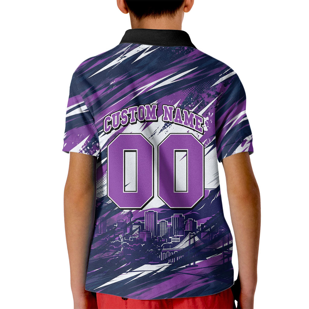 Personalised Hobart Hurricanes Cricket Fan Pride Kid Polo Shirt Dynamic Swirling Storm Cricket Graphic Art With Hobart Skyline