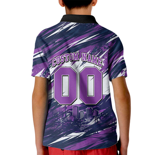 Personalised Hobart Hurricanes Cricket Fan Pride Kid Polo Shirt Dynamic Swirling Storm Cricket Graphic Art With Hobart Skyline
