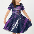 Personalised Hobart Hurricanes Cricket Fan Pride Kid Short Sleeve Dress Dynamic Swirling Storm Cricket Graphic Art With Hobart Skyline