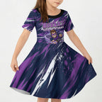 Personalised Hobart Hurricanes Cricket Fan Pride Kid Short Sleeve Dress Dynamic Swirling Storm Cricket Graphic Art With Hobart Skyline