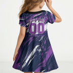 Personalised Hobart Hurricanes Cricket Fan Pride Kid Short Sleeve Dress Dynamic Swirling Storm Cricket Graphic Art With Hobart Skyline