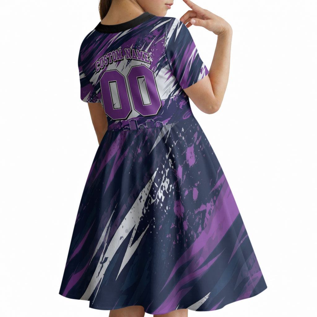 Personalised Hobart Hurricanes Cricket Fan Pride Kid Short Sleeve Dress Dynamic Swirling Storm Cricket Graphic Art With Hobart Skyline
