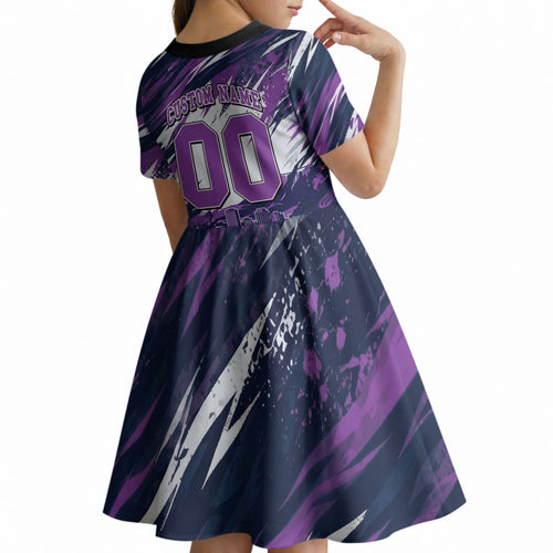 Personalised Hobart Hurricanes Cricket Fan Pride Kid Short Sleeve Dress Dynamic Swirling Storm Cricket Graphic Art With Hobart Skyline