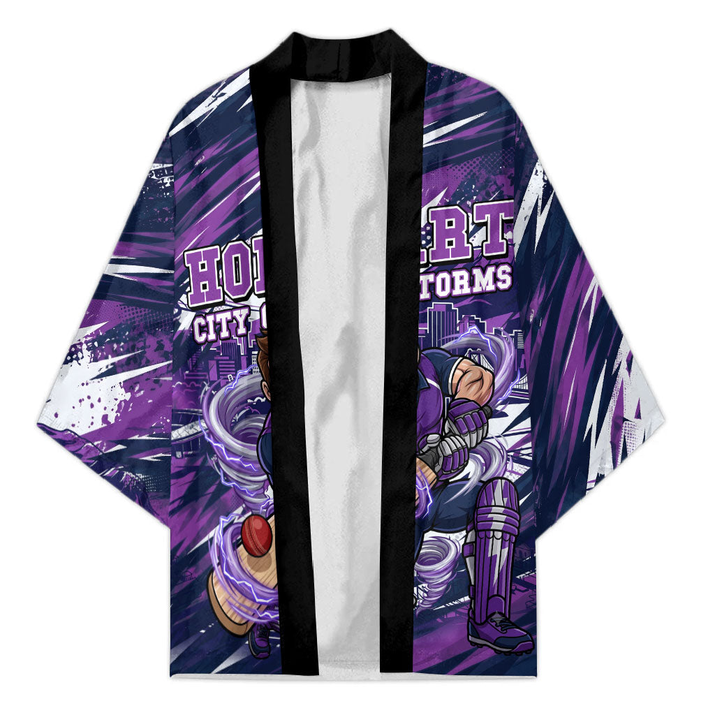 Personalised Hobart Hurricanes Cricket Fan Pride Kimono Dynamic Swirling Storm Cricket Graphic Art With Hobart Skyline