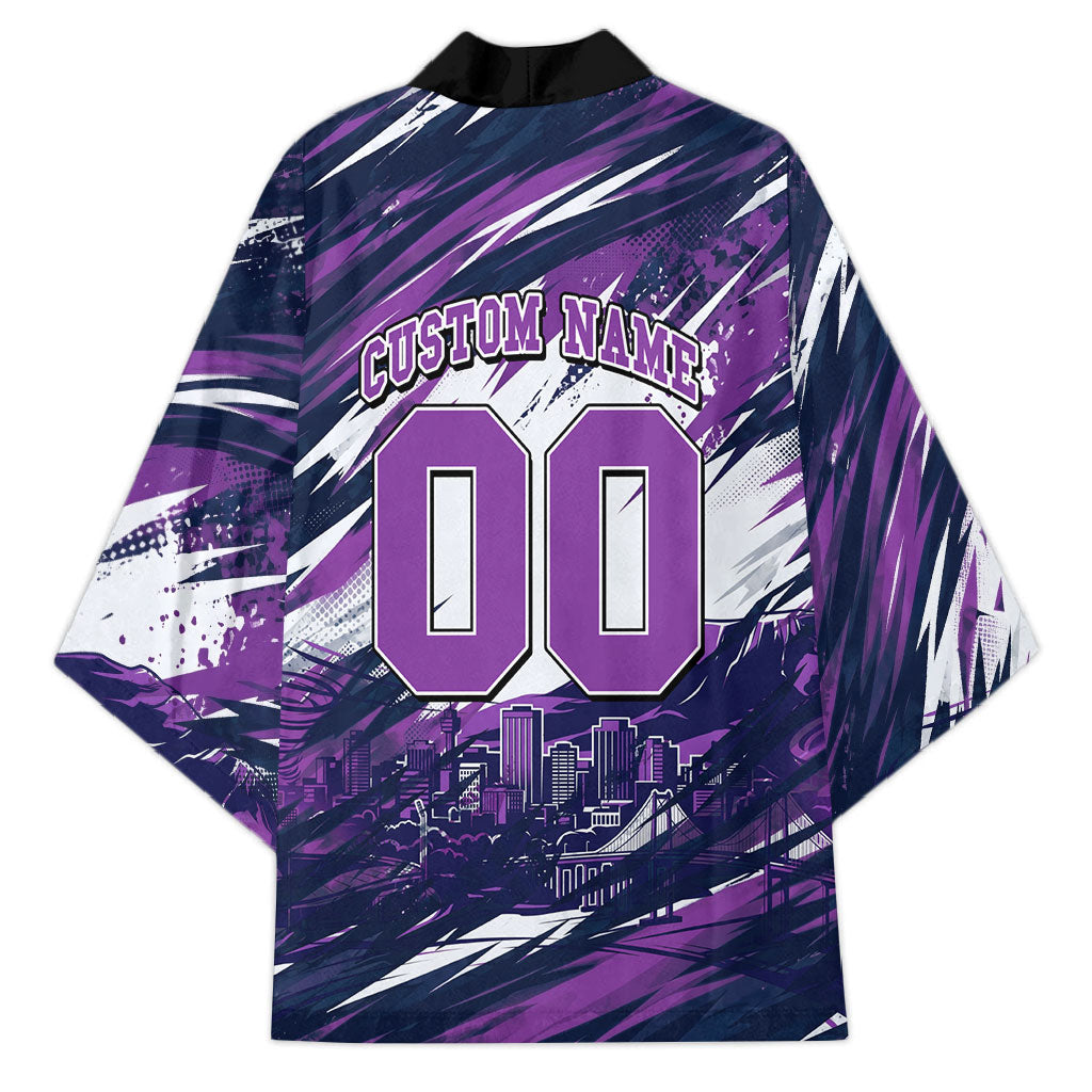 Personalised Hobart Hurricanes Cricket Fan Pride Kimono Dynamic Swirling Storm Cricket Graphic Art With Hobart Skyline