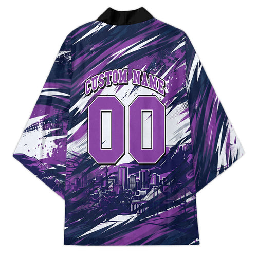 Personalised Hobart Hurricanes Cricket Fan Pride Kimono Dynamic Swirling Storm Cricket Graphic Art With Hobart Skyline