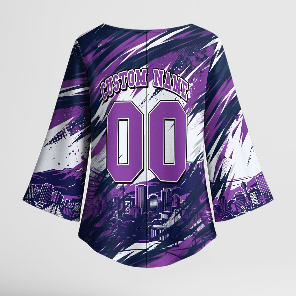 Personalised Hobart Hurricanes Cricket Fan Pride Kimono Sleeve Blouse Dynamic Swirling Storm Cricket Graphic Art With Hobart Skyline